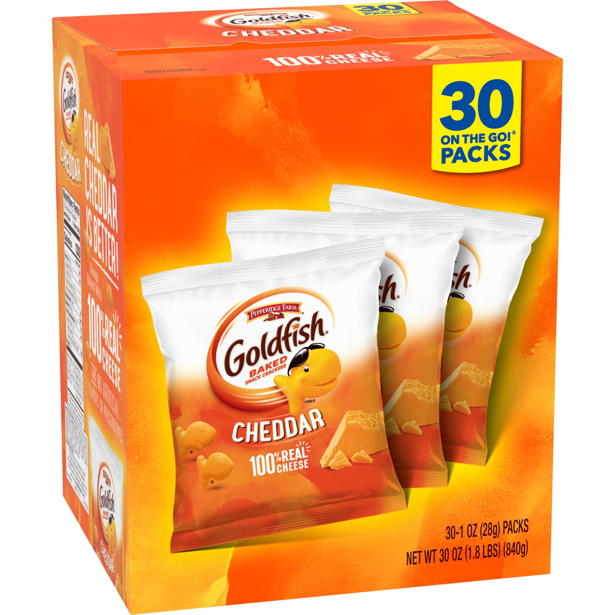 Goldfish Cheddar Crackers, Multipack Box, 30ct, 1oz Snack Packs