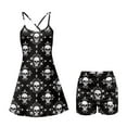 thumbnail image 5 of Psesaysky Gothic Skul Print Tennis Dresses for Women Sleeveless Crew Neck Trendy Romper Built in Shorts Cross Back Workout Athletic Dress, Size 2XL, 5 of 5