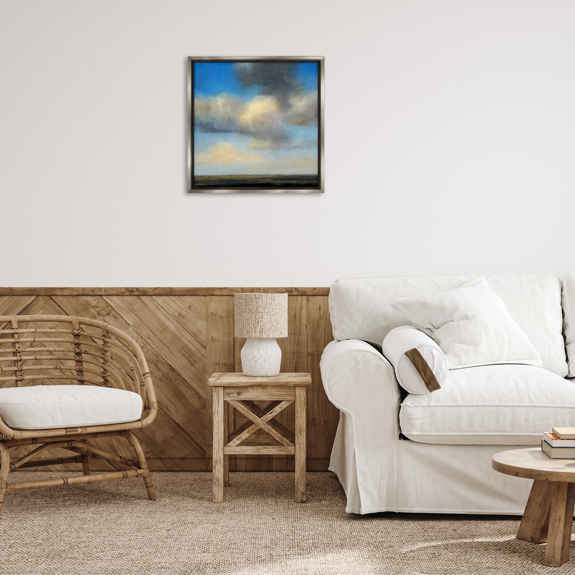 Stupell Industries Clouds Over Countryside Landscape & Nature Painting Gray Floater Framed Canvas Art Print Wall Art, 25 x 25
