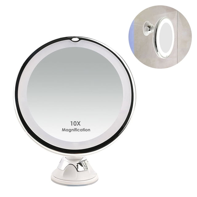 New Version 10X Magnifying Makeup Mirror with Lights, Intelligent Switch, 360 Degree Rotation, Powerful Suction Cup, Portable, Good for Tabletop, Bathroom, Traveling