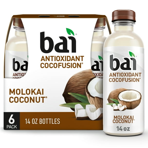Bai Cocofusions Molokai Coconut, Antioxidant Infused Flavored Water, 14 fl oz, 6 Bottles