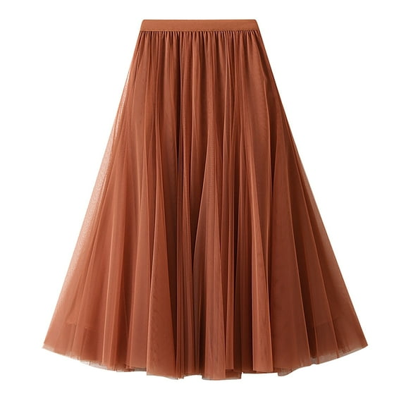 Women's Flowy Midi Skirt Soft Stretchy Comfortable Casual A-Line Pleated High Waist Summer Skirt with Pockets
