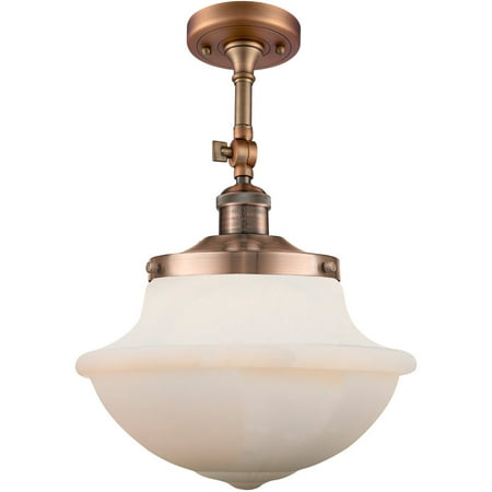 

Antique Copper Tone Semi Flush 12 Wide Matte White Cased Glass Steel/Cast Brass/Glass Medium Base LED 1 Light Fixture