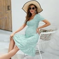 thumbnail image 2 of Womens Shirred Maternity Dresses Short Sleeve Dresses with Ruffe Trim Ruched Flounce Hem Dress, 2 of 5