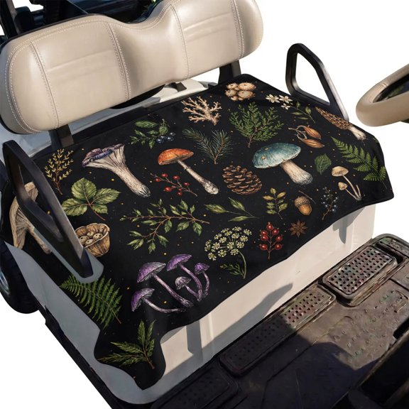 Golf Cart Seat Cover Mycological Pattern Club Car Golf Cart Seat Covers Soft Absorbent Golfcart Towel Blanket Nature Mushroom Fern Leaves Golf Seat Covers for Cart Decor Fits 2 & 4 Passenger 51"x31"