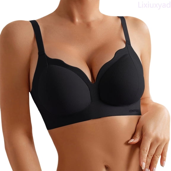 Lixiuxyad Women's Front Closure Floral Lace Bra Comfortable Support Underwire T Shirt Bralette Soft Wireless Everyday Wear,Bras for Women Black 38