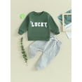 thumbnail image 2 of Toddler Boys Irish Day Outfit Sets 3 6 12 18 24 Months 2T 3T Baby Clothes Boy Long Sleeve Letter Four Leaf Clover Embroidery Tops and Drawstring Pants Sets, 2 of 9