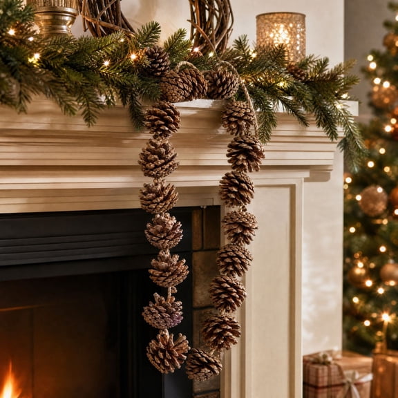 Christmas Decorations Savings, Natural Dried Pinecone Garland with Jute Rope 6ft Fall Christmas Hanging Door Wall Decor Wood Pine Cones for Halloween Xmas Thanksgiving