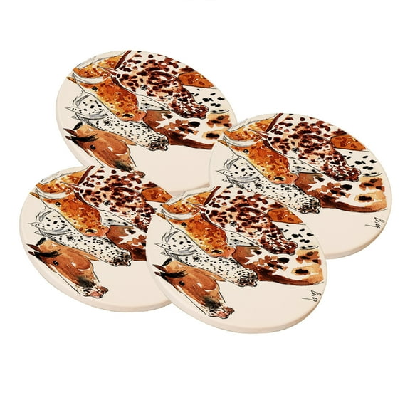 KuzmarK Sandstone Drink Coaster (set of 4) - Four Appaloosa Horses Equine Art by Denise Every