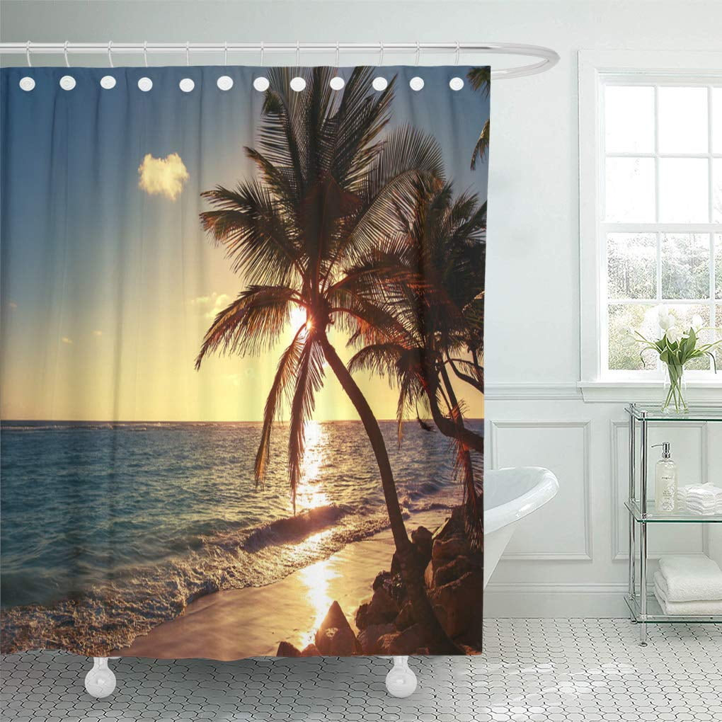 SUTTOM Blue Caribbean Palm Tree Tropical Beach Sunrise Shot Orange ...