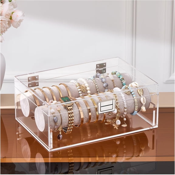 Lolalet Acrylic Bracelet Organizer Box, Clear Jewelry Display Holder for Bangles Watches, Jewellery Accessories Storage Case for Women
