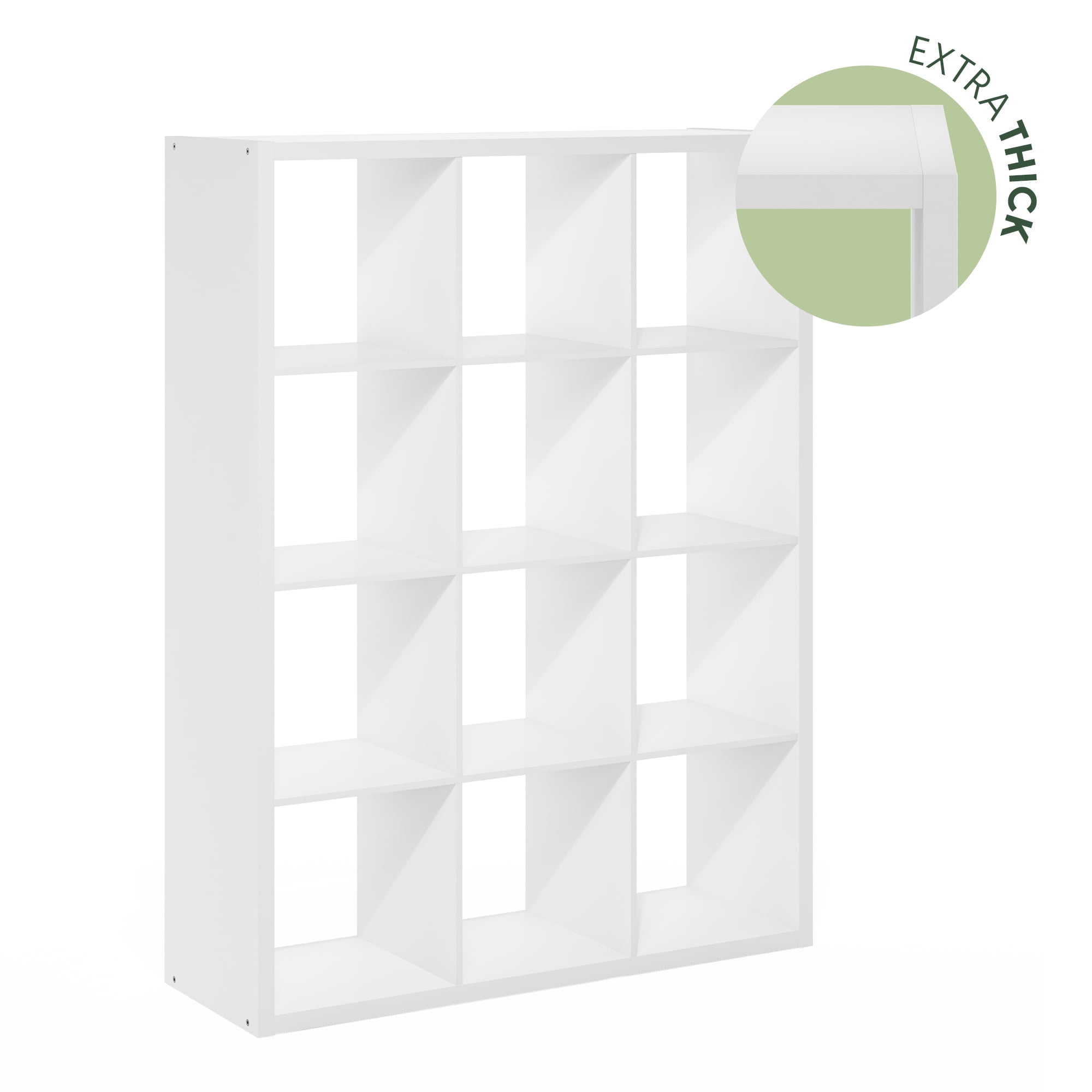 Furinno CUBICLE Book Shelf, 12-Cube Thick Frame Bookshelf, Reversible Bookcase with Open Back, 14.6 x 43.8 x 58, for Living Room, Bedroom, Home Office, White