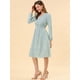 thumbnail image 4 of Vestido a media pierna con cuello en V y estampado floral con cintura fruncida Floral Blanco-Azul M, 4 of 6