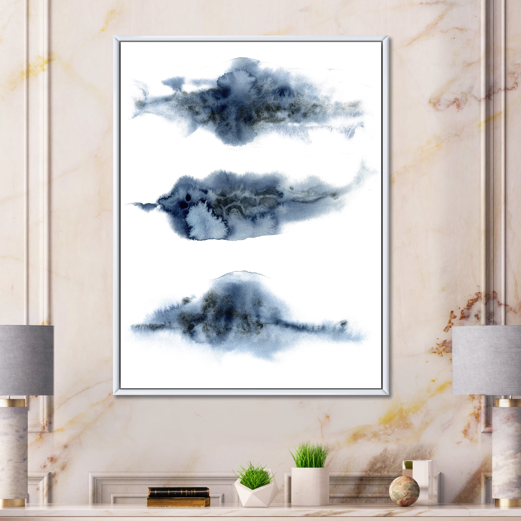 Designart 'Abstract Of Clouds Dark Blue Colored V' Modern Framed Canvas Wall Art Print
