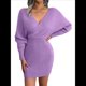 thumbnail image 2 of Vestido Mini de Punto Cruzado de Larga con de Murciélago para Cóctel para Mujer Púrpura L, 2 of 9
