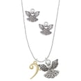 thumbnail image 1 of Delight Jewelry Goldtone Bass Clef Silver tone Guardian Angel Charm Necklace and Stud Earrings, 1 of 4
