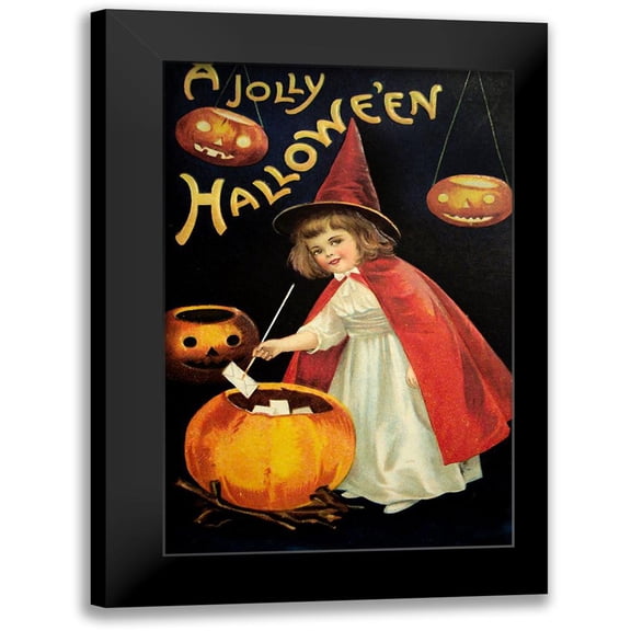 Vintage Apple Collection 10x14 Black Modern Framed Museum Art Print Titled - Little Red Halloween Witch.tif
