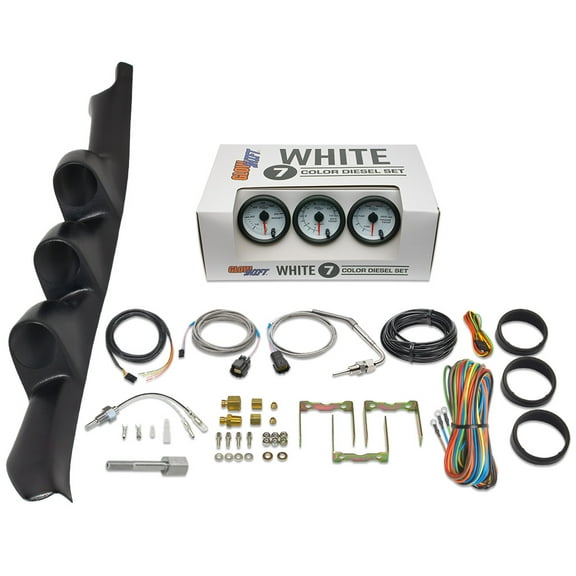 GlowShift | 1995-1998 Chevrolet C/K Triple Pillar Pod with White 7 Color Series 60 PSI Boost Gauge, 1500 Pyrometer Exhaust Gas Temperature Gauge & Transmission Temperature Gauge