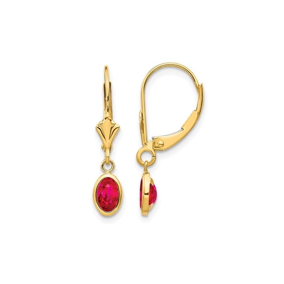 14K Yellow Gold 1.25 Carat (Ctw) Leverback Natural Ruby Dangle Earrings for Women