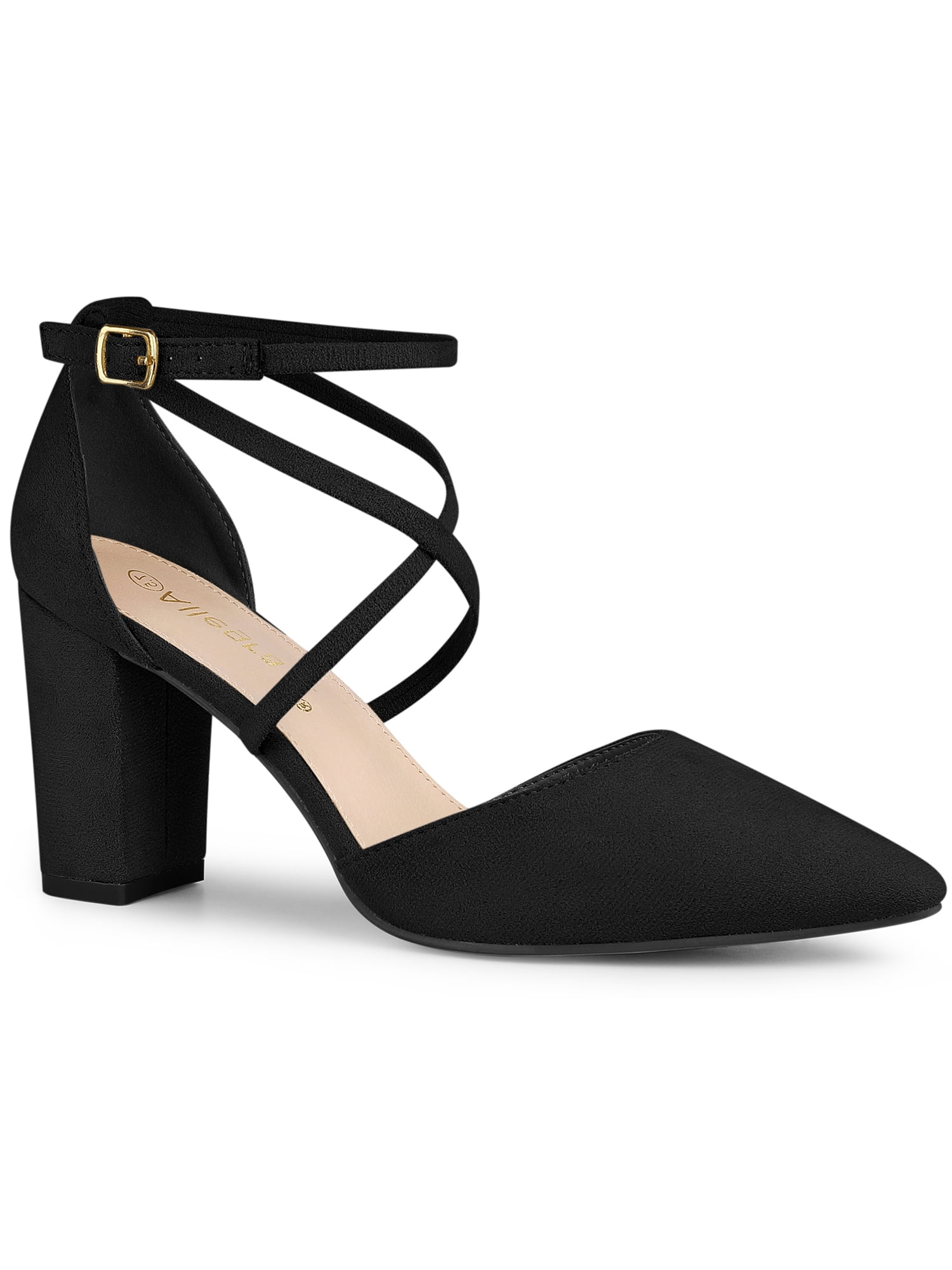 BLISSFUL STEP Escarpins à Talons Blocs à Bride Croisée à Bout Pointu pour Femmes Noir 6