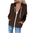 thumbnail image 2 of Xcmzpl Womens Zip Up Fleece Hoodies Plus Size Solid Color Hooded Sweatshirt Travel Sweater Tops Work Long Sleeve Shirts Winter Fashion, 2 of 5