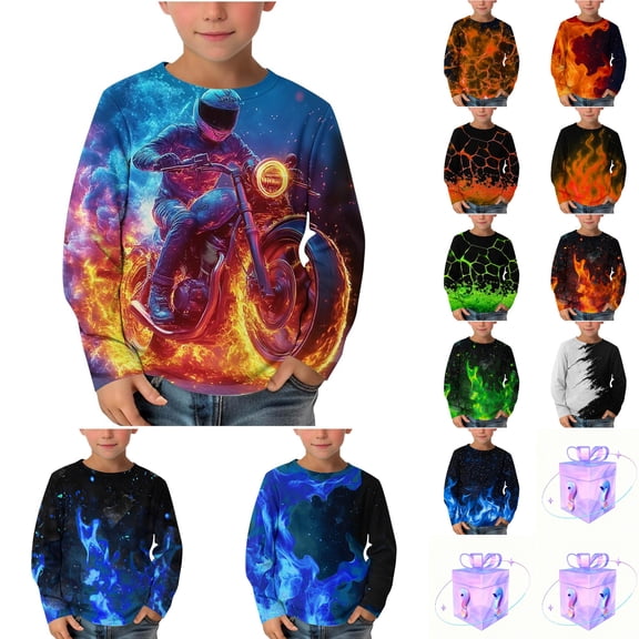 KKBOTIVE Boys Funny 3D Printed Sweatshirt Fashion Long Sleeve Shirt Round Neck Pullover Tops Kids Boys Girls Cool Streetwear, Blue2 Size: 4-5 Years