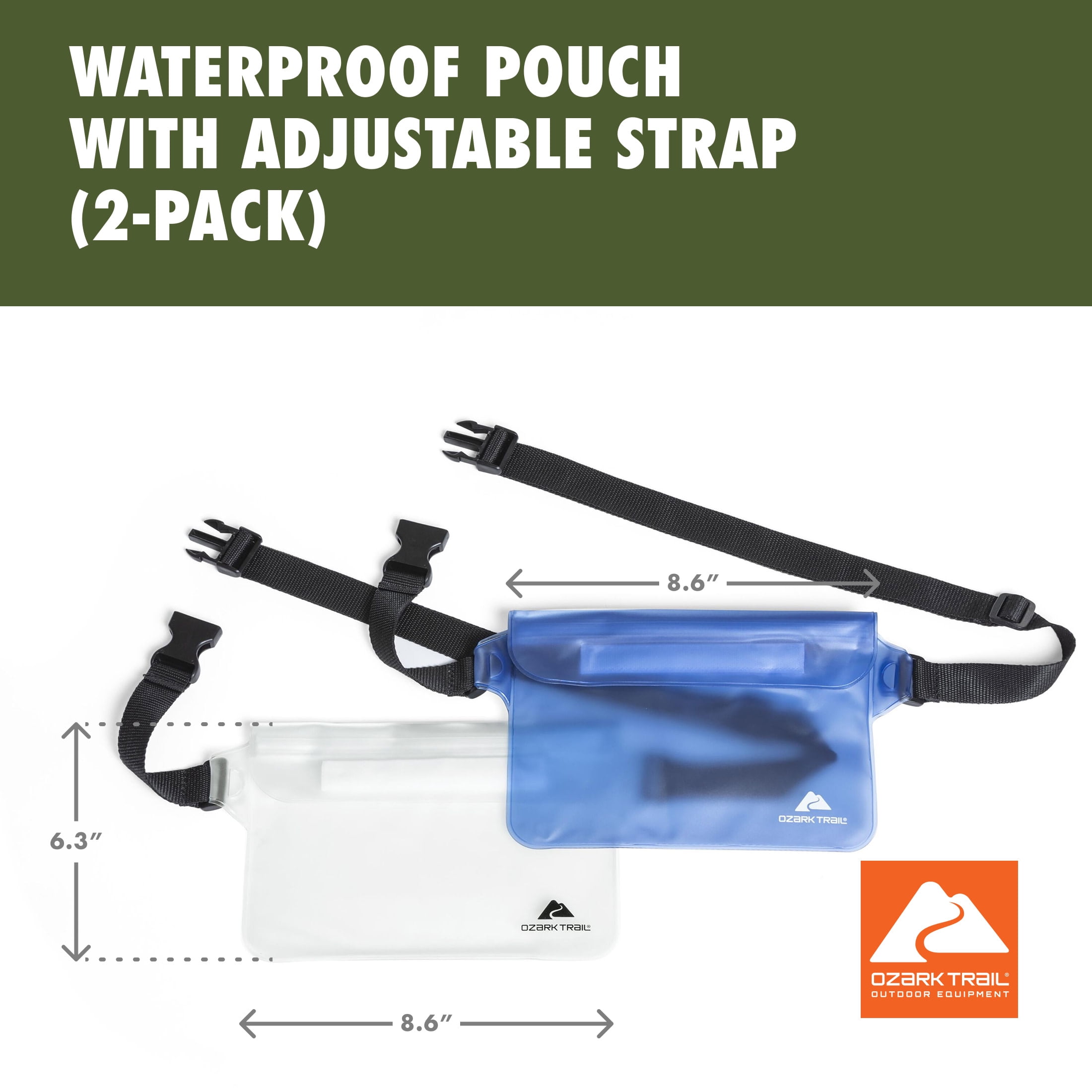 Ozark Trail Waterproof Pouch with Adjustable Strap (2-Pack)