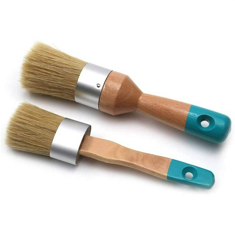 Nogis Chalk Furniture Paint Brushes for Furniture Painting, Milk Paint, Wax, Stencil Brushes, Home Furniture Paint - 2 Piece Round Chalked Paint