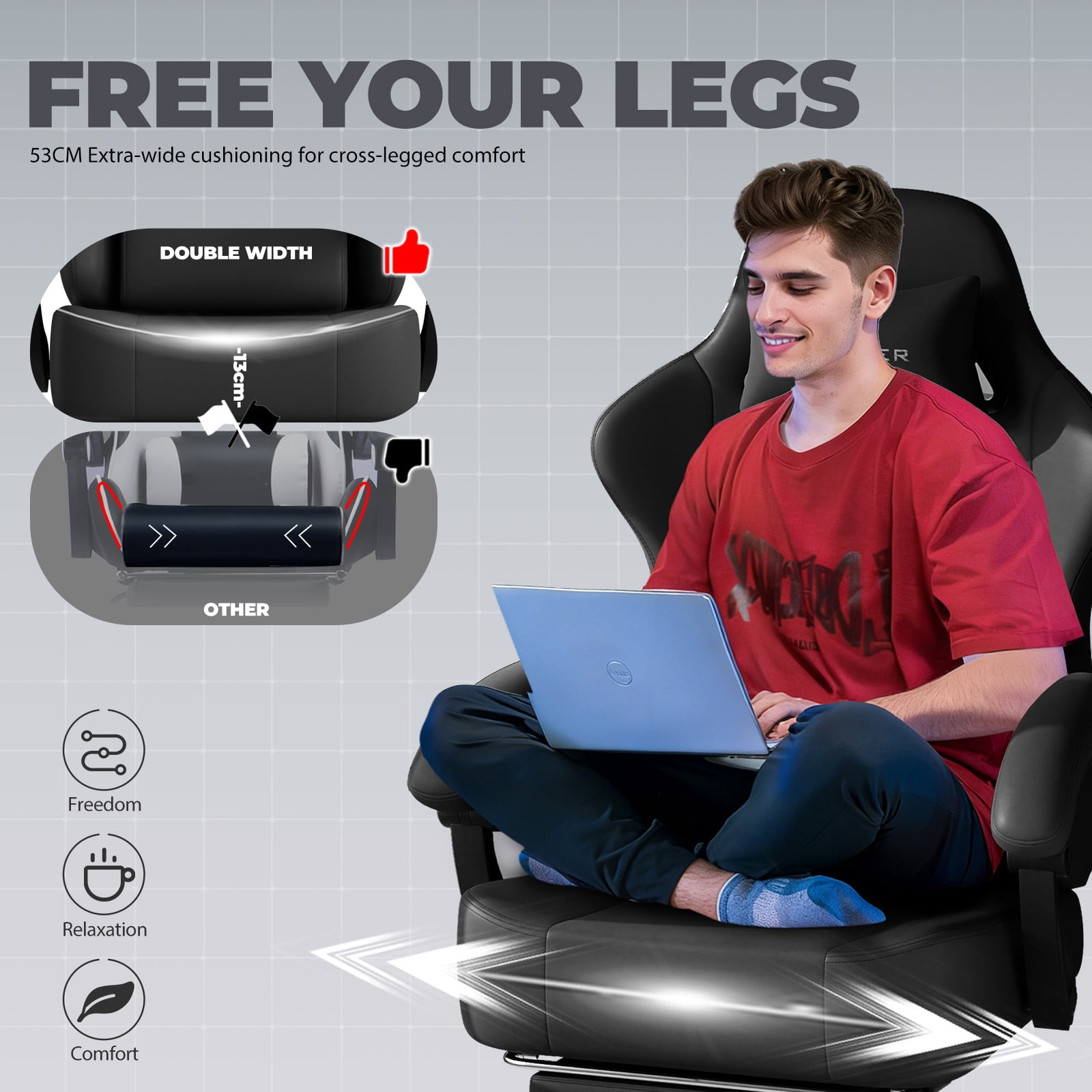 GTPLAYER Big & Tall Swivel Gaming Office Chair with Massage, Black