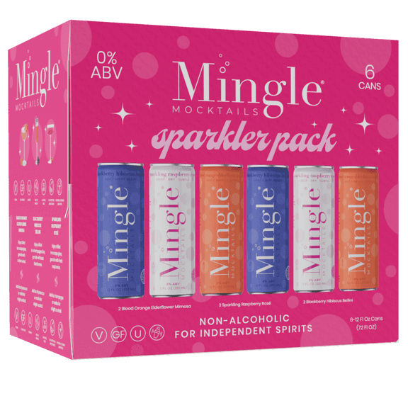 Mingle Mocktails Non-Alcoholic Assorted Mocktails Sparkler Variety Pack, 6 Pack, 12 fl oz Sleek Aluminum Cans, 0.00% ABV