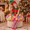 thumbnail image 3 of REDARER Girls Light Up Christmas Elf 4PCS Set Holiday Cosplay Outfit with Sleeveless Tutu Dress Elf Hat Striped Socks and LED Light Strip,3-4 Years, 3 of 5