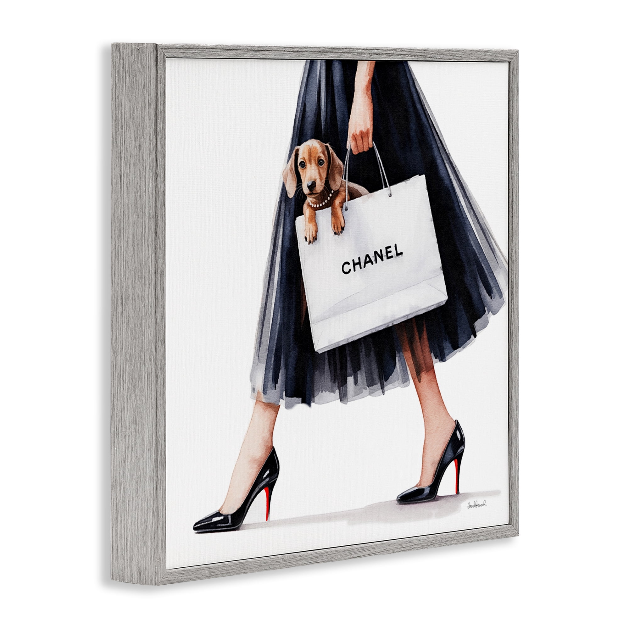 Stupell Industries Elegant Dog & Shopping Bag Gray Framed Giclee Art, design by Amanda Greenwood