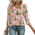 thumbnail image 7 of Women's Casual Fashion Christmas Print 3/4 Sleeve Top, Holiday Graphic Tee, Stylish Blouse for Fall Winter Seasonal Wear,Pink,M, 7 of 7