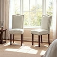 thumbnail image 2 of AFO Dining Chairs Set of 2, Upholstered Parsons Kitchen Chairs with Nailhead Trim and Wood Legs, Beige, 2 of 6