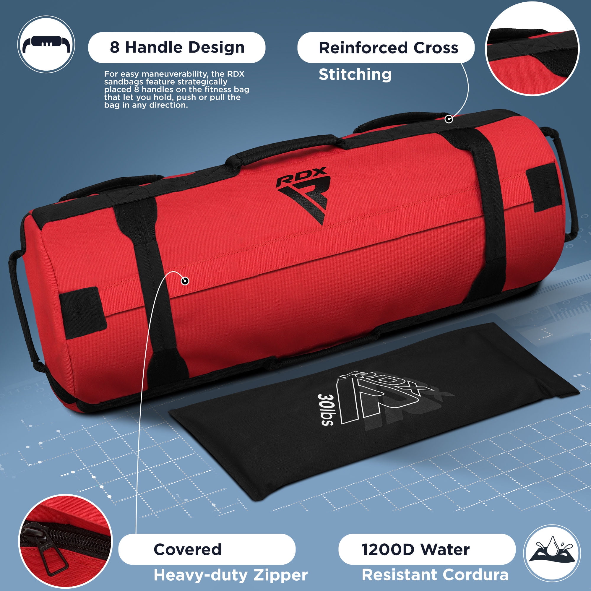 RDX Sandbag for Fitness Weights Training, Unfilled Power Bags with Handles, 5-200 LBs Adjustable Weighted Slam Bag for Strength Powerlifting Running Heavy Workout Home Gym Exercise, Sold AS UNFILLED