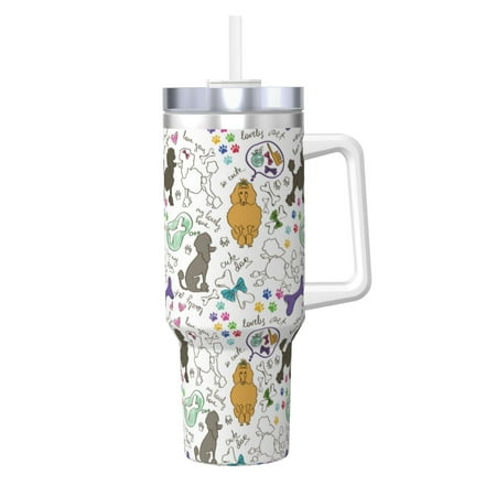 

Fuzoiu Colorful Poodle Dog Print 40OZ Ice Bully Stainless Steel Insulated Cup with Handle and Straw - Perfect for Travel and Sports