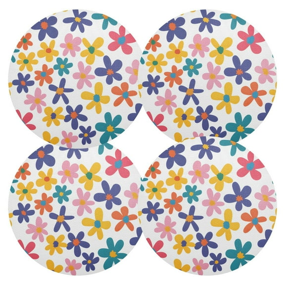 Ryvnso Cute Daisy Flowers Round Plate Mats Dining Table Placemat Set of 4 for Holiday Decoration