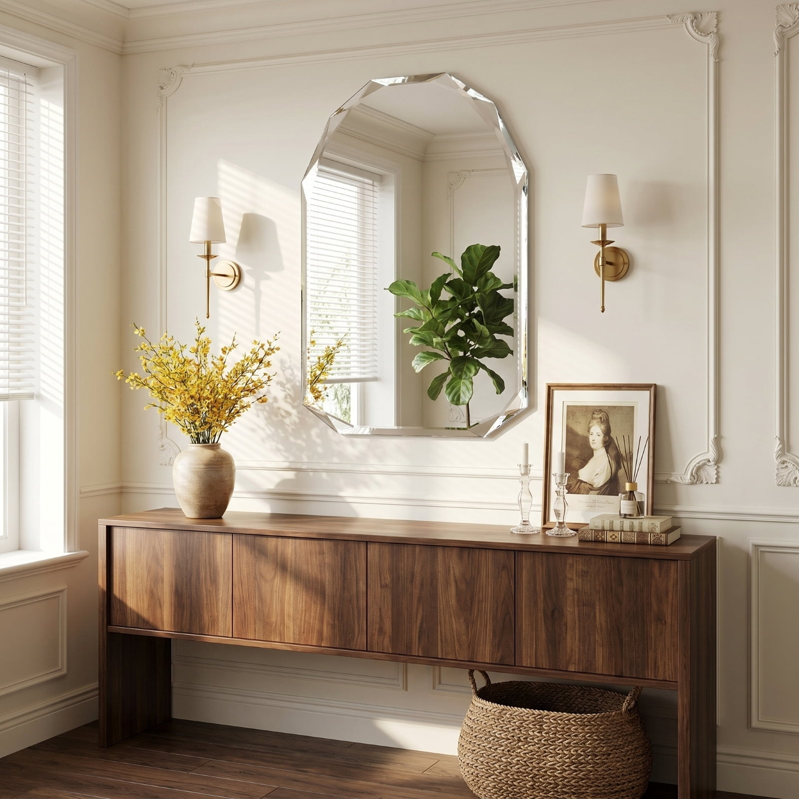 Gleamira 30"x40" Frameless Arched Bathroom Mirror Beveled Diamond Edge Wall Mirror Vanity Decorative Mirror