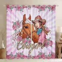 Castle Fairy Western Cowgirl Black Out Curtains for Girls,Chic Floral Rose Horse Curtains Pack of 2 (42x63 Each),Dreamy Princess Bedroom Curtains,Super Cozy Room Decor