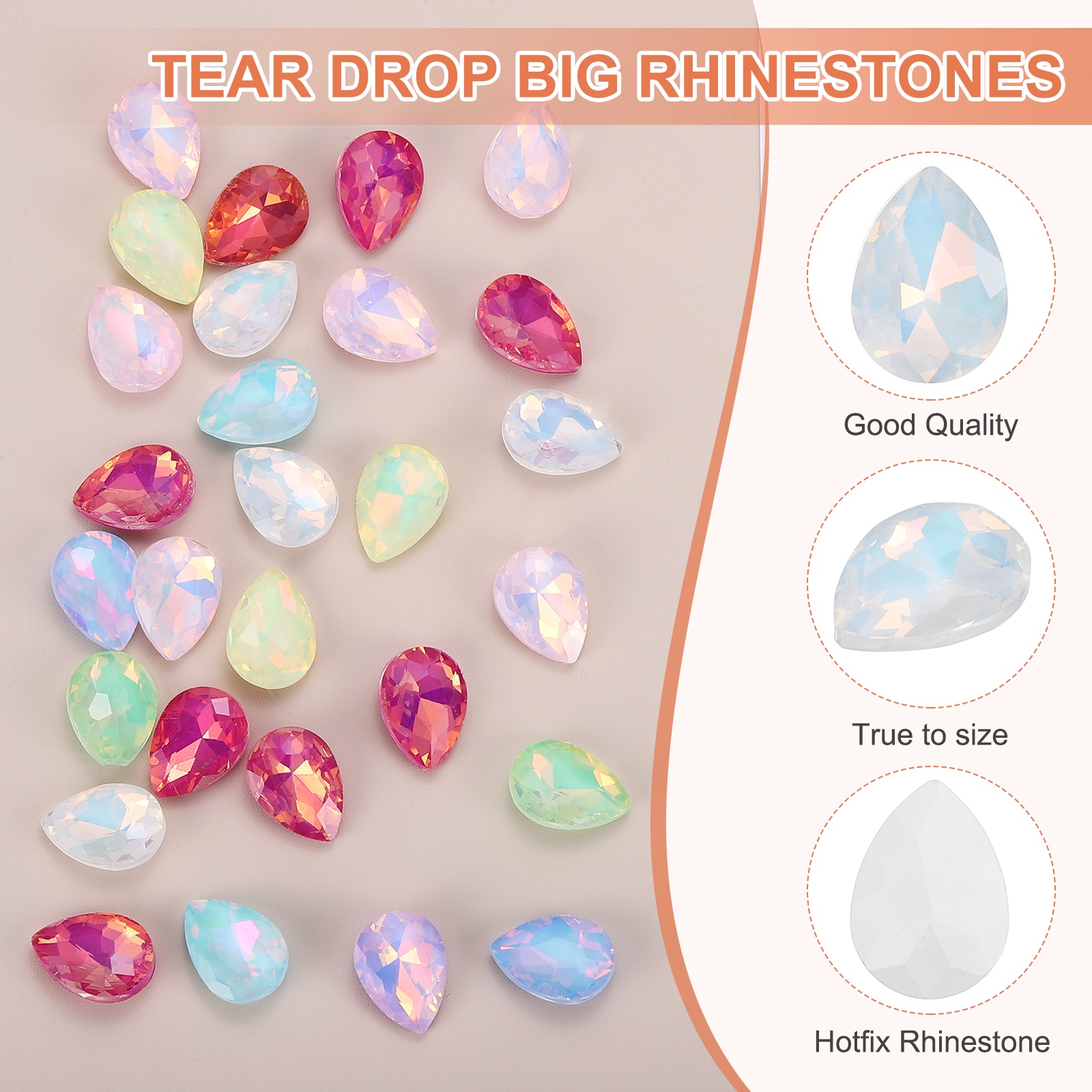 Uxcell 0.71'' x 0.51'' Tear Drop Rhinestones for Nails Pointed Back Rhinestones Setting Crystals Stone White 112 Pcs