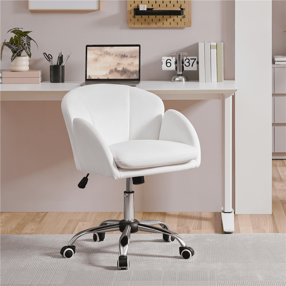 Alden Design Modern Rolling Desk Chair with Armrests for Home Office, Snowy