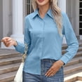 thumbnail image 6 of Button Down Shirts for Women Wrinkle Free Long Sleeve Collared Dress Blouses Casual Work Office Tunics Tops Light Blue S, 6 of 7