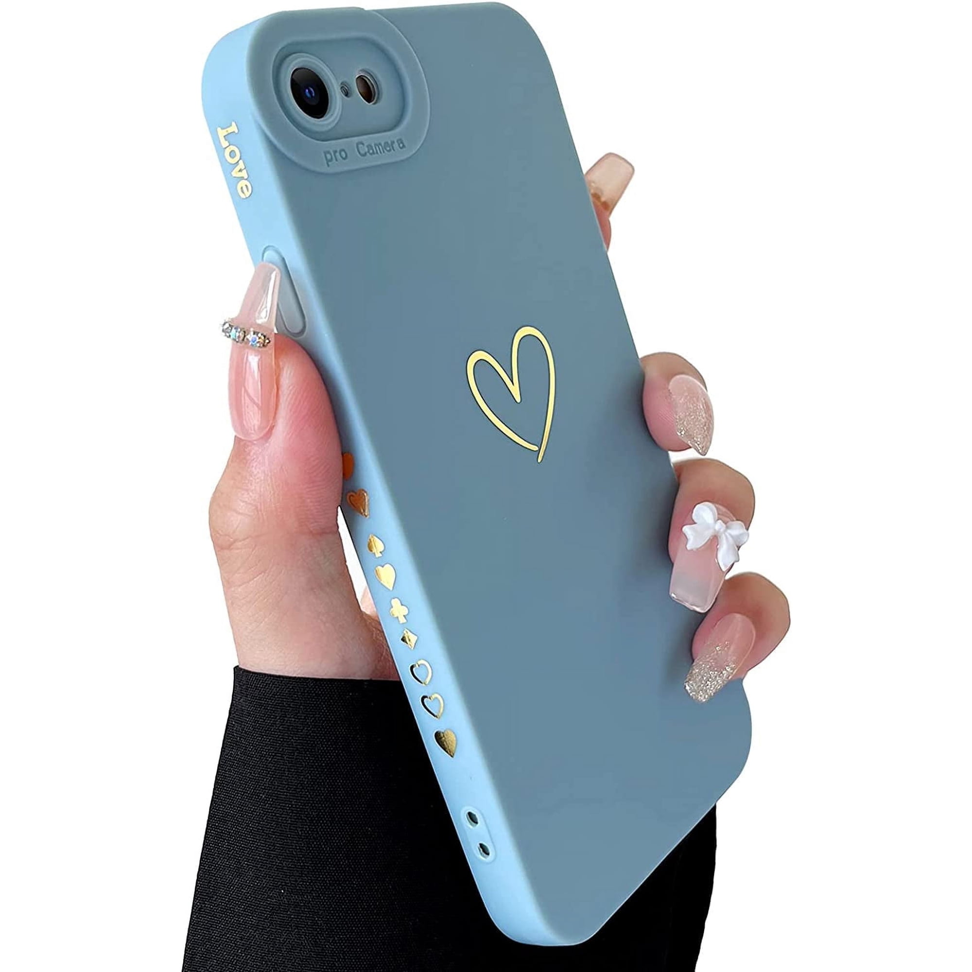 Compatible with iPhone SE 2022 Case, iPhone SE 2020 Case, iPhone 7/8 Case Luxury Gold Heart Pattern Soft Silicone Shockproof Case for Women Girls Side Cute Heart Pattern Slim Case - Wine Red