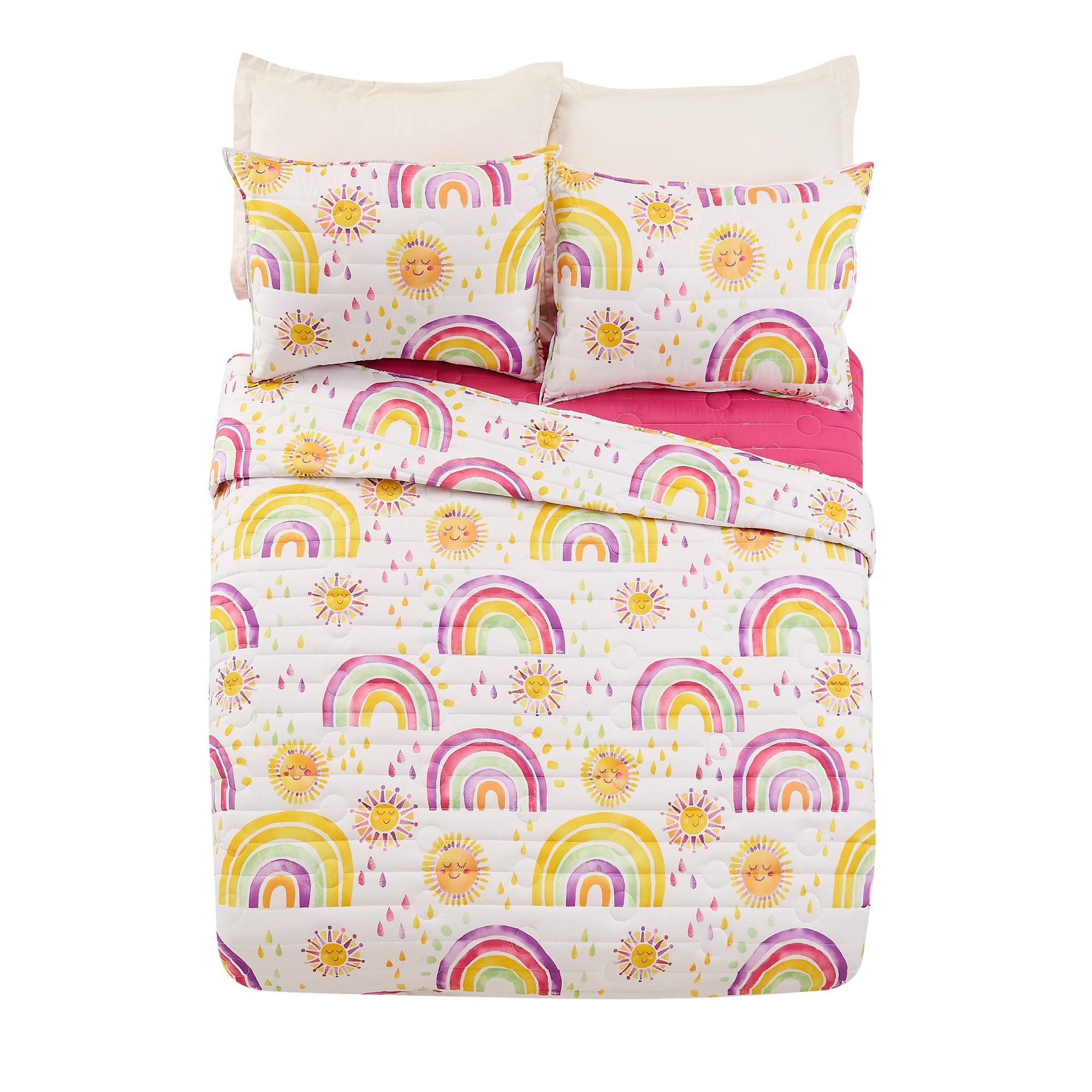 Urban Playground Kids and Teens Rainbows and Suns Pink 2-Piece Quilt Set, Twin
