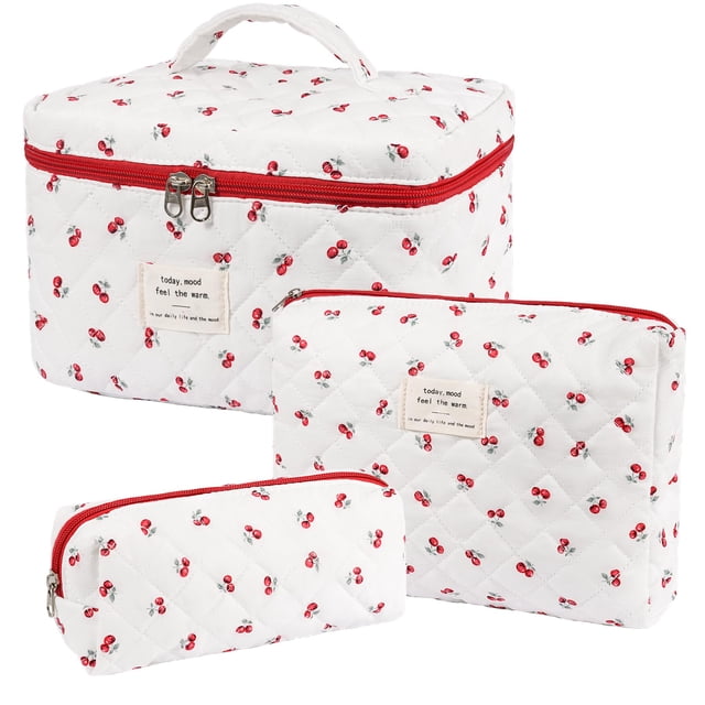 Bolsa de maquillaje Honitty, bolsas acolchadas para cosméticos, diseño floral, juego de 3