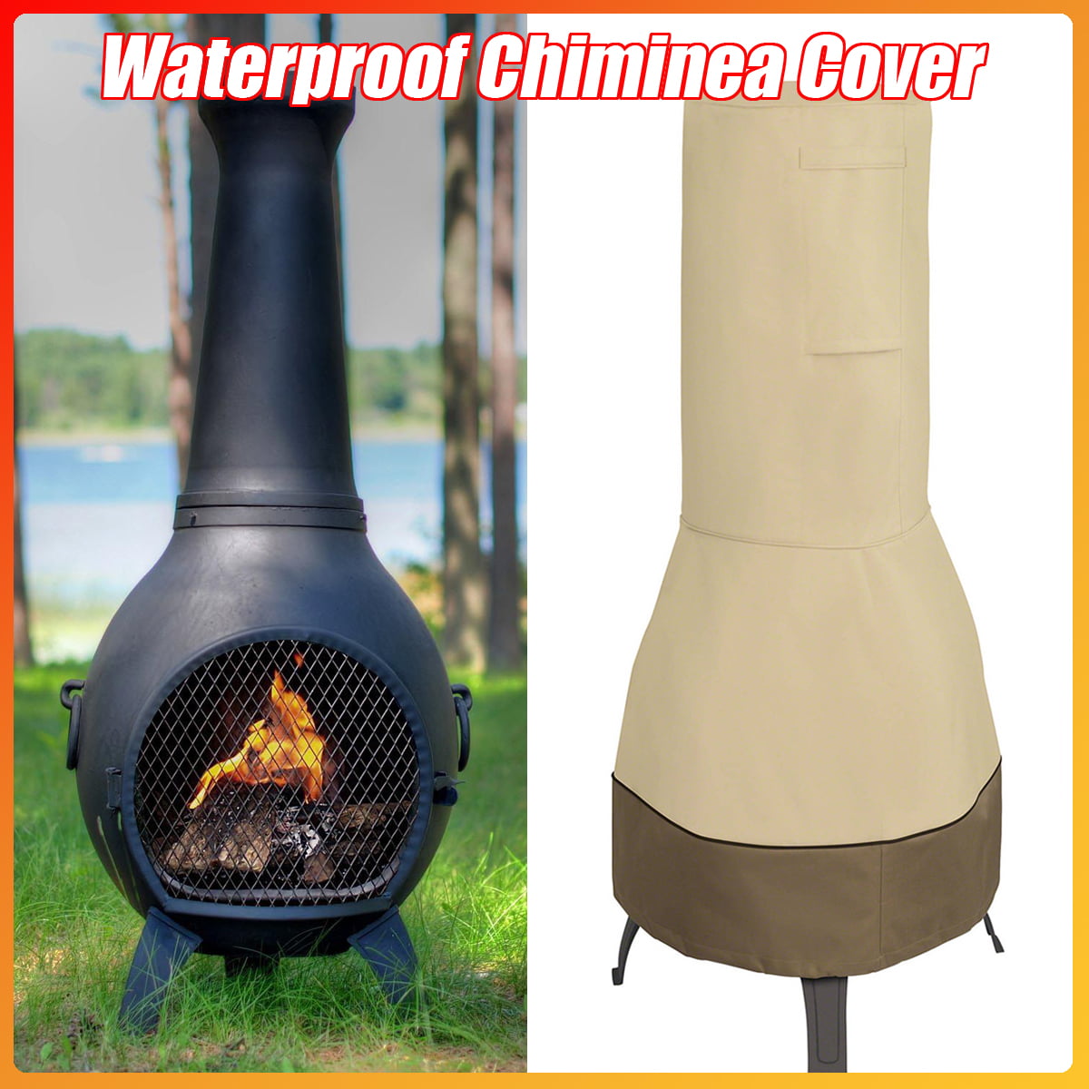 harupink Patio Heater Covers Outdoor Chimenea Cover Heavy Duty Waterproof Rain Sun Uv Protector for Garden Chimney Fire Pit Fountain Year Around Protective Black
