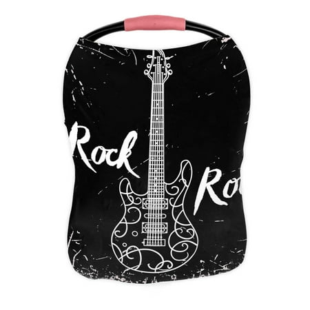 PKQWTM Vintage Electric Guitar Lettering Rock Roll Grunge Nursing Cover Baby Breastfeeding Infant Feeding Cover Baby Car Seat Cover