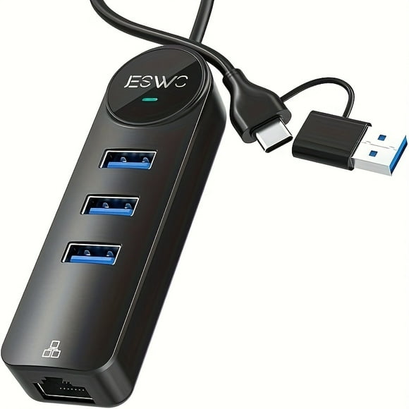 USB 3.0 Gigabit Ethernet Hub with USB-C Cable, 1000Mbps LAN & 3 USB Ports for Laptop Desktop