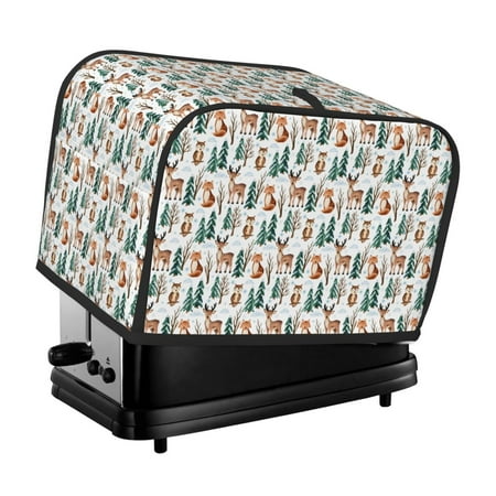 

KLL Winter Woodland Friends Print 2 Slice Toaster Dust Covers Kitchen Small Appliance Cover with 2 Pockets Can hold Jam Spreader Knife & Toaster Tongs (11.4 x 7.9 x 7.5)