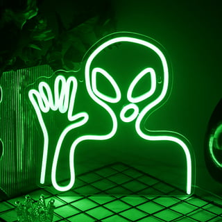 Led Neon Sign Light Smoking Alien, Green Neon Light Sign